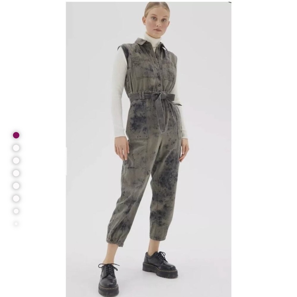 Urban Outfitters Sydney Cargo Denim Jumpsuit Womens Small Tie Dye Belted